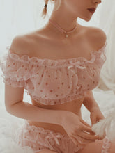 Load image into Gallery viewer, Women Sheer Stars Ultra-thin Gauze Ruffles Off Shoulder Sleeve Tops Shorts Leg Ring Underwear Set Temptation Sexy Pajamas