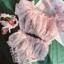 Load image into Gallery viewer, Women Sheer Stars Ultra-thin Gauze Ruffles Off Shoulder Sleeve Tops Shorts Leg Ring Underwear Set Temptation Sexy Pajamas