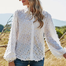Load image into Gallery viewer, Women Shirt White Tassel Design Fashion Slim Fit Lady Tops Turn Down Collar Lantern Sleeve Elegant Casual Blusas Mujer Tops