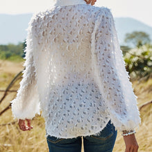 Load image into Gallery viewer, Women Shirt White Tassel Design Fashion Slim Fit Lady Tops Turn Down Collar Lantern Sleeve Elegant Casual Blusas Mujer Tops