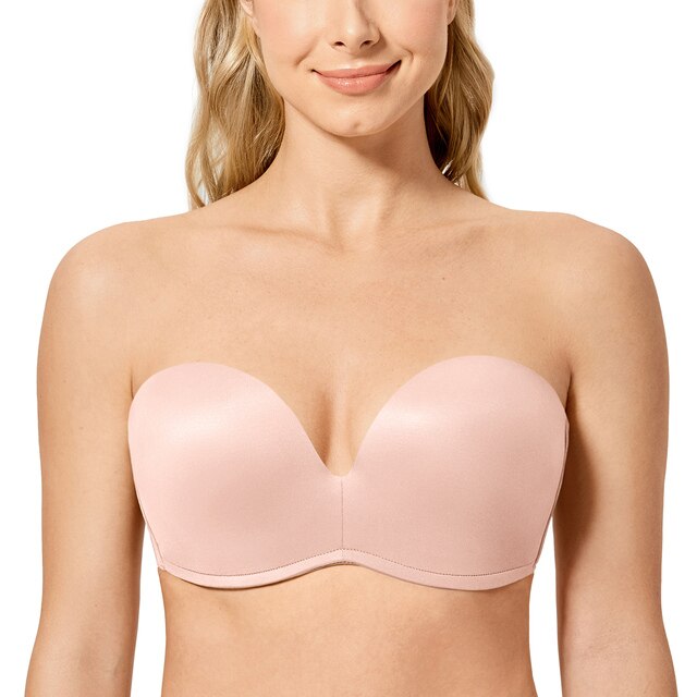 Women Silicone Bands Strapless Bra Seamless Plus Size Support Invisible Slightly Lined Lift Ultimate Plunge