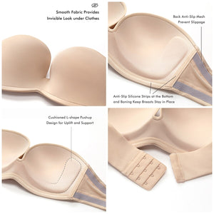 Women Silicone Bands Strapless Bra Seamless Plus Size Support Invisible Slightly Lined Lift Ultimate Plunge
