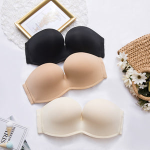 Women Silicone Bands Strapless Bra Seamless Plus Size Support Invisible Slightly Lined Lift Ultimate Plunge