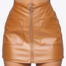 Load image into Gallery viewer, Women Skirt 2021 New Office Lady Zipper Leather Skirts Fashion Solid Color Zipper High Waist Skirt Casual Short Mini Skirts