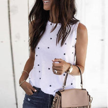 Load image into Gallery viewer, Women Sleeveless T-Shirts 2020 Summer Digital Star Printing O Neck Slim T-shirt Ladies White Top Streetwear Office Camisas Mujer