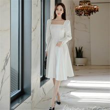 Load image into Gallery viewer, Women Solid Color Long Sleeve A-Line Dress 2020 New Korean Style Fashion Square Collar White Dress Female Casual Party Clothing