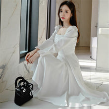 Load image into Gallery viewer, Women Solid Color Long Sleeve A-Line Dress 2020 New Korean Style Fashion Square Collar White Dress Female Casual Party Clothing