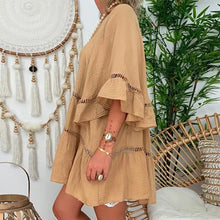 Load image into Gallery viewer, Women Solid Cotton And Linen Tops Blouse Casual Loose Hollow Out V-neck Blouses Shirts White Blusas Ladies Large Size Tunic Топ