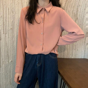 Women Solid Shirt Summer Ladies Casual Cardigans Tops And Shirts Female Korean Long Sleeves Blouses Chic Pocket Shirts