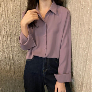 Women Solid Shirt Summer Ladies Casual Cardigans Tops And Shirts Female Korean Long Sleeves Blouses Chic Pocket Shirts