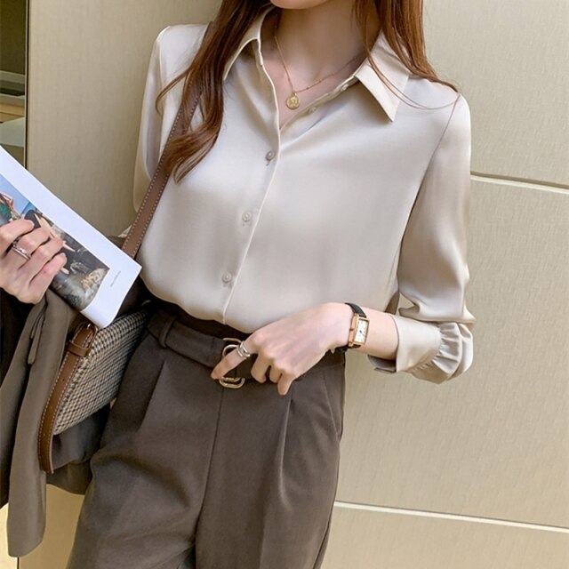 Women Solid Shirt Summer Office Ladies Casual Tops And Shirts Chic Female Korean Long Sleeves Blouses Pocket Buttons