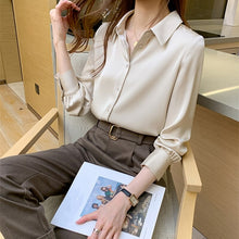 Load image into Gallery viewer, Women Solid Shirt Summer Office Ladies Casual Tops And Shirts Chic Female Korean Long Sleeves Blouses Pocket Buttons
