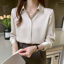 Load image into Gallery viewer, Women Solid Shirt Summer Office Ladies Casual Tops And Shirts Chic Female Korean Long Sleeves Blouses Pocket Buttons