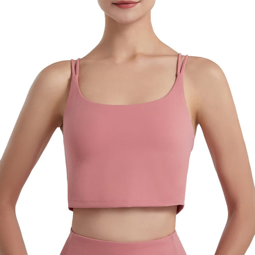 Women Sport Tops Soft Comfortable Double-Layer Crossed Spaghetti Wireless Padded Running Gym Yoga Dance Sport Cami Tank Tops