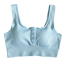 Load image into Gallery viewer, Women Sports Croptop Buttoned Front Sexy U Neck Breathable Moisture-wicking Workout Running Fitness Sleeveless Top Feminino