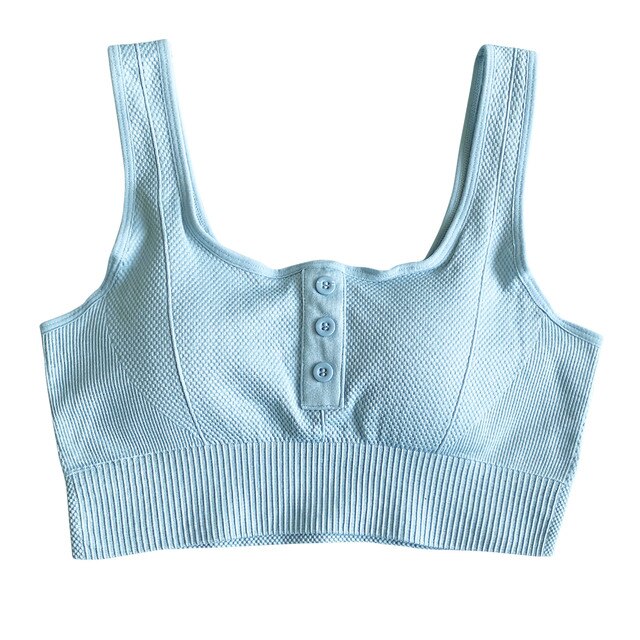 Women Sports Croptop Buttoned Front Sexy U Neck Breathable Moisture-wicking Workout Running Fitness Sleeveless Top Feminino