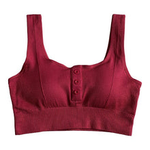 Load image into Gallery viewer, Women Sports Croptop Buttoned Front Sexy U Neck Breathable Moisture-wicking Workout Running Fitness Sleeveless Top Feminino