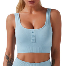 Load image into Gallery viewer, Women Sports Croptop Buttoned Front Sexy U Neck Breathable Moisture-wicking Workout Running Fitness Sleeveless Top Feminino