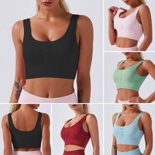 Load image into Gallery viewer, Women Sports Croptop Buttoned Front Sexy U Neck Breathable Moisture-wicking Workout Running Fitness Sleeveless Top Feminino