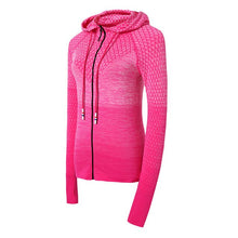 Load image into Gallery viewer, Women Sports Jackets Hooded Raglan Long Sleeve Thumb Holes Lightweight Slim Running Workout Fittness Sweatshirt Gym Activewear