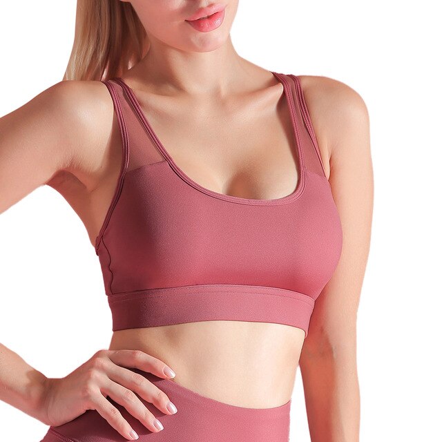 Women Sports Tops  Mesh Splicing Breathable Elastic Removable Pad Bodycon Shakeproof Running Workout Feminino Vest