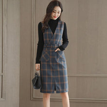 Load image into Gallery viewer, Women Spring And Autumn Workwear Plaid Woolen Vest Dress Base Sweater Two-Piece Sets