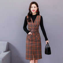 Load image into Gallery viewer, Women Spring And Autumn Workwear Plaid Woolen Vest Dress Base Sweater Two-Piece Sets