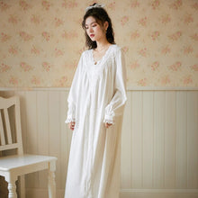Load image into Gallery viewer, Women Spring Autumn 100% Cotton Full Sleeves Nightdress Sexy V-Neck Long Style Nightie Loose Design Princess Nightgown Sleepwear