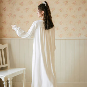 Women Spring Autumn 100% Cotton Full Sleeves Nightdress Sexy V-Neck Long Style Nightie Loose Design Princess Nightgown Sleepwear