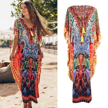 Load image into Gallery viewer, Women Summer Boho Beach Cover Ups Swimwear Feminino Embroidery Blouse Long Floral Print Camisa Feminina 2021 Dress Outerwear