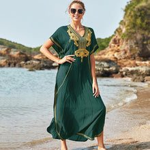 Load image into Gallery viewer, Women Summer Boho Beach Cover Ups Swimwear Feminino Embroidery Blouse Long Floral Print Camisa Feminina 2021 Dress Outerwear