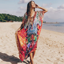 Load image into Gallery viewer, Women Summer Boho Beach Cover Ups Swimwear Feminino Embroidery Blouse Long Floral Print Camisa Feminina 2021 Dress Outerwear