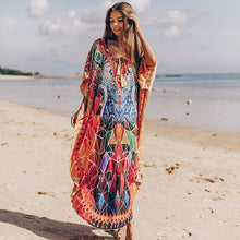 Load image into Gallery viewer, Women Summer Boho Beach Cover Ups Swimwear Feminino Embroidery Blouse Long Floral Print Camisa Feminina 2021 Dress Outerwear