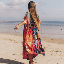 Load image into Gallery viewer, Women Summer Boho Beach Cover Ups Swimwear Feminino Embroidery Blouse Long Floral Print Camisa Feminina 2021 Dress Outerwear