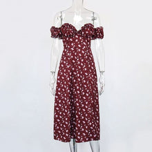 Load image into Gallery viewer, Women Summer Dress 2021 Elegant Pink Flower Edge off Shoulder off back Split Dresses Cute Romantic Dress Fashion Women Dresses