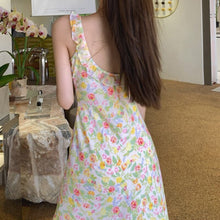 Load image into Gallery viewer, Women Summer  Dress 2021 Flower Printed V-Neck Ruffle Stitching Vintage Sleeveless Robe Sexy Slim Spaghetti Strap Midi Vestidos