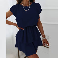 Load image into Gallery viewer, Women Summer Elegant Dresses Sleeveless Solid Color O Neck Ruffle Party Mini Dress Street Wear Clothes