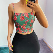 Load image into Gallery viewer, Women Summer Floral Print Tanks Camis Tops Sleeveless Cotton Bustier Unpadded Bandeau Crop Top Spaghetti Strap Camisole Tank Top