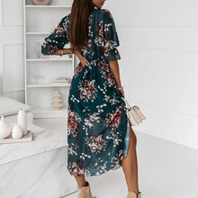 Load image into Gallery viewer, Women Summer Floral Y2k Print Slit Dress Female Casual Elegant Party Dress Vestidos Sexy Button V Neck Short Sleeve Long Dresses