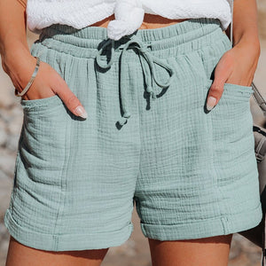 Women Summer Hot Shorts High Quality Cotton Linen Shorts Large Size Black Green Elastic Waist Casual Sports Shorts Streetwear