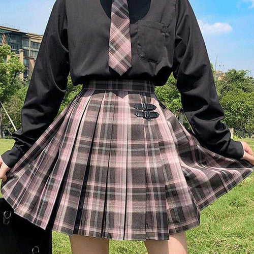 Women Summer Preppy Style Harajuku Sweet Kawaii Pleated Plaid Skirt Korean High Waist Mini A-Line Jk Uniform Short Skirts Female