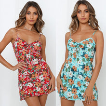 Load image into Gallery viewer, Women Summer Sexy Backless Spaghetti Mini Dress New Arrival 2021 Fashion Blue Bow Slim Print Dresses For Woman Lace Up Vestidos