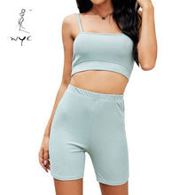 Load image into Gallery viewer, Women Summer Sexy Fashion Camisole Skinny 2 Piece Set Female Clothing Sets Ladies Solid Clothing Sleeveless Crop Top Shorts Suit
