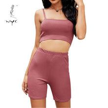 Load image into Gallery viewer, Women Summer Sexy Fashion Camisole Skinny 2 Piece Set Female Clothing Sets Ladies Solid Clothing Sleeveless Crop Top Shorts Suit
