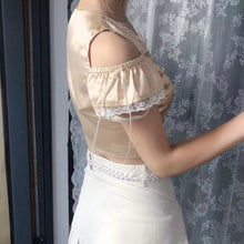 Load image into Gallery viewer, Women Summer Sexy Off Shoulder Lace Patchwork Tank Tops Fashion Solid Satin Bustier Short Sleeve V-neck Club Corp Tops For Women