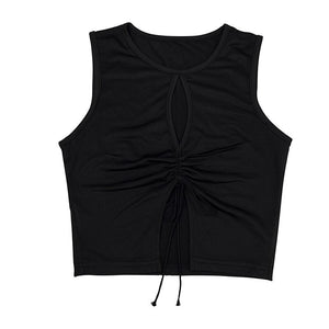 Women Summer Top Clothes T-shirt Front Slit With Open Neckline Corset Treetwear Top Skinny Tight Knit Women Pulover  Vest Bustie
