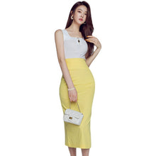 Load image into Gallery viewer, Women Summer Two Piece Set Korean Style Office Lady Fashion Sleeveless Knitted Tops and High Waist Split Bodycon Skirt Suits