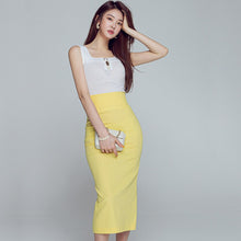 Load image into Gallery viewer, Women Summer Two Piece Set Korean Style Office Lady Fashion Sleeveless Knitted Tops and High Waist Split Bodycon Skirt Suits