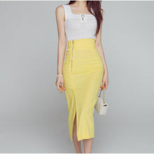 Load image into Gallery viewer, Women Summer Two Piece Set Korean Style Office Lady Fashion Sleeveless Knitted Tops and High Waist Split Bodycon Skirt Suits