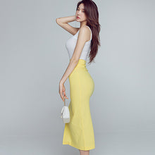 Load image into Gallery viewer, Women Summer Two Piece Set Korean Style Office Lady Fashion Sleeveless Knitted Tops and High Waist Split Bodycon Skirt Suits